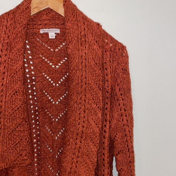 DB Rust Knit Open Cardigan Sweater Shawl Collar Size Large - Picture 2 of 5